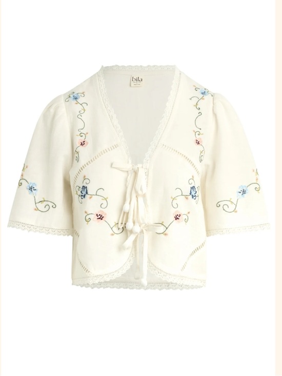 Bila Tops - Bila marilla top Cotten rayon linen blend medium embroidered cross-stitch top